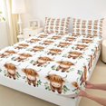 thumbnail image 3 of Homewish Kids Children Cartoon Highland Cattle Full Size Sheets 4-Piece,Botanical Green Tree Leaves Breathable Bed Sheets,Kawaii Western Farmhouse Animal Lightweight Sheet Sets, 3 of 7