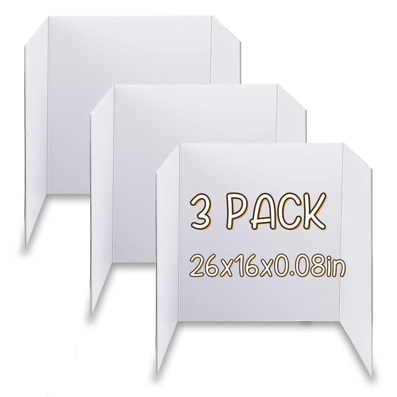 MODANU 3 Pcs Small Trifold Poster Board 26 x 16 inch Poster Board Corrugated Presentation Boards Display Boards for School Exhibitions Business Presentation, White
