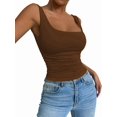 thumbnail image 4 of Women'S Summer Sleeveless Square Neck Tank Top Ruched Slim Fit Basic Vest Tops Brown S, 4 of 9