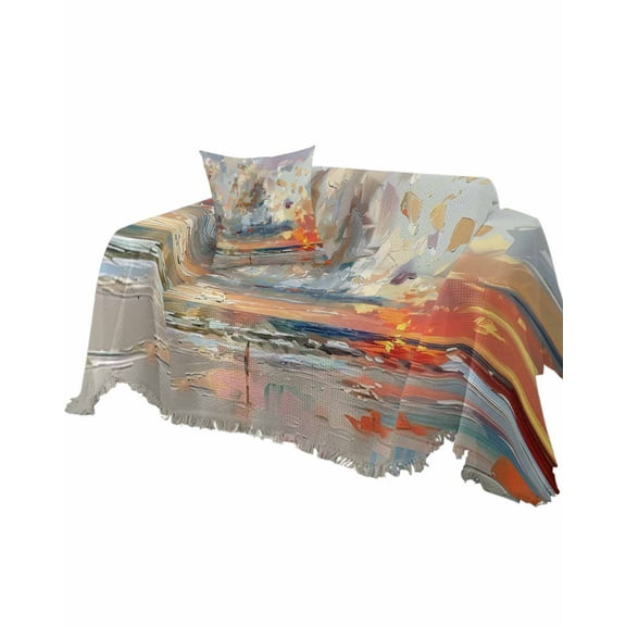 Abstract Orange Multicolored Summer Beach Sofa Couch Covers for Dog,Washable Sectional Couch Slipcovers for Loveseat with Tassels,Non Slip Sofa Throw Cover Blanket Large 71''x102''