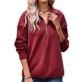 thumbnail image 2 of Homgro Women's Quarter Zip Sweatshirt Plain Casual 2022 Fashion Hoodies & Sweatshirts Soft Zip Up Knitted Sweater Cable Knit Long Sleeve Shirt Half Zip Pullover Fall Top Burgundy Red Large, 2 of 5