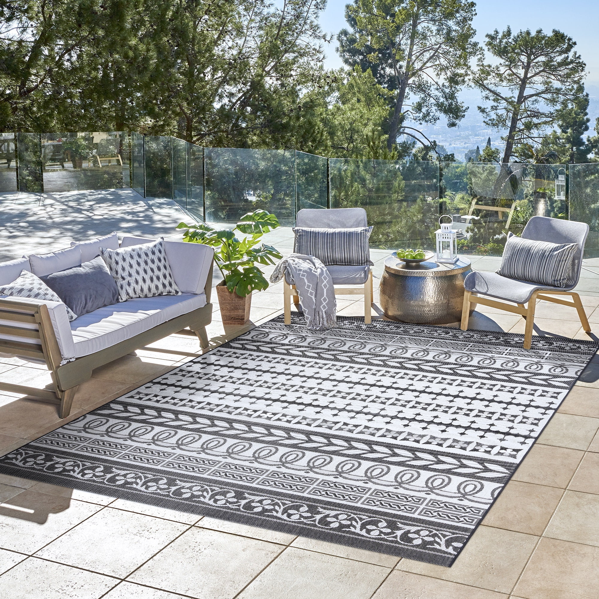 Gertmenian Paseo Burke Stripe Bohemian Striped Black/ White Area Rug, 5x8