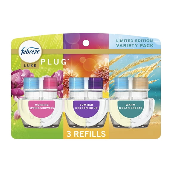 Febreze Plug In Air Freshener, Odor-Fighting Oil Refill, Premium Spring Mixed Pack, 3 Refills