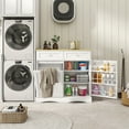 thumbnail image 3 of Tilt Out Trash Can Cabinet 12 Gallon, Hidden Trash Cabinet with Drawers, Kitchen Island Kitchen Pantry with Trash Can Storage, Tilt Out Laundry Hamper Cabinet (White, Double-Door), 3 of 11