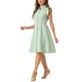 thumbnail image 4 of INSPIRE CHIC Women's Shirt Dress Cap Sleeves Point Collar Tie Waist Button Mid Dresses S Sage Green, 4 of 6
