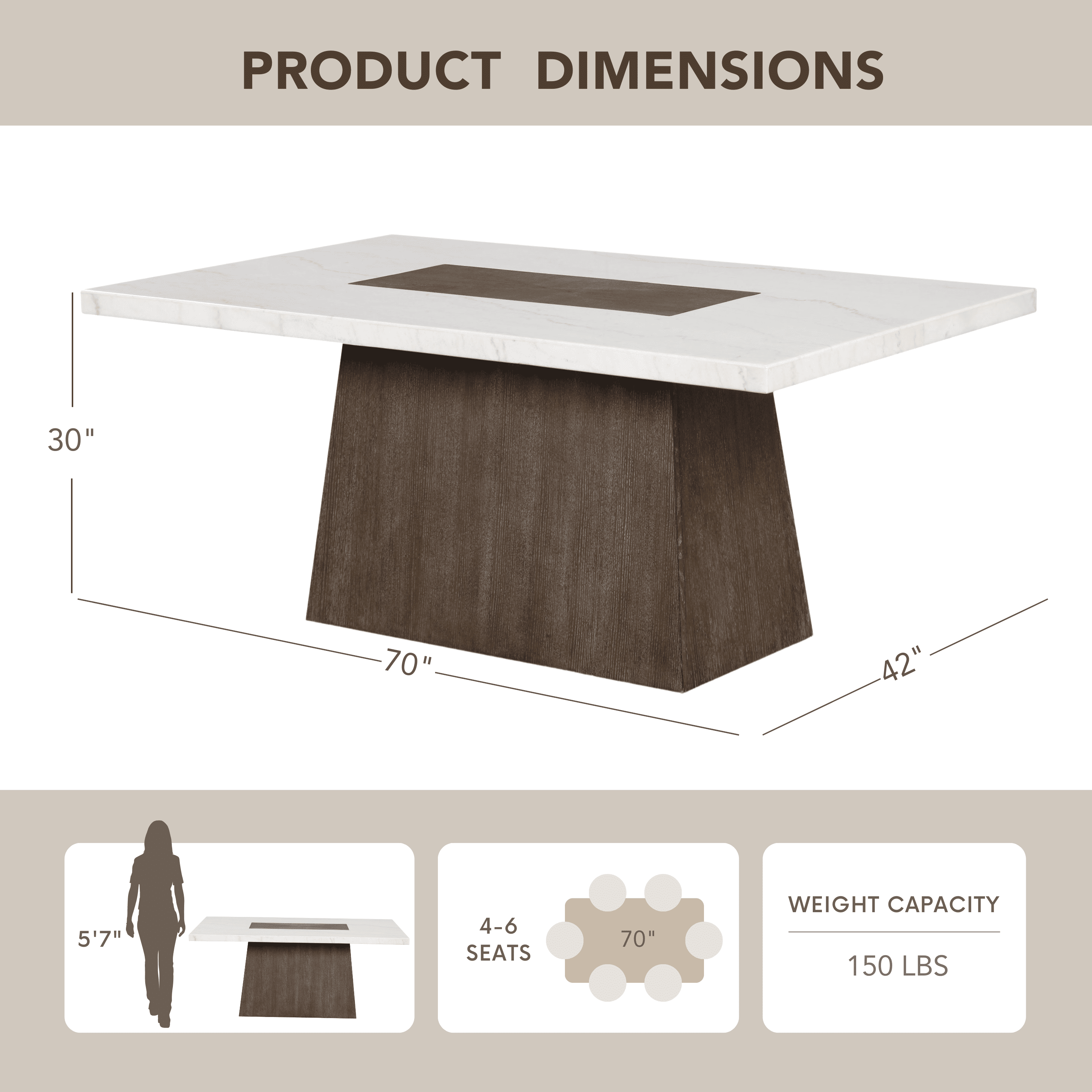 Furniture of America Garth 70" Rectangle Indoor Dining Table, Dark Walnut