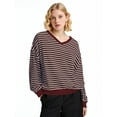 thumbnail image 2 of Women Striped Sweatshirts Long Sleeve Oversized Pullover Tops V Neck Fall Casual Loose Sweater, 2 of 4