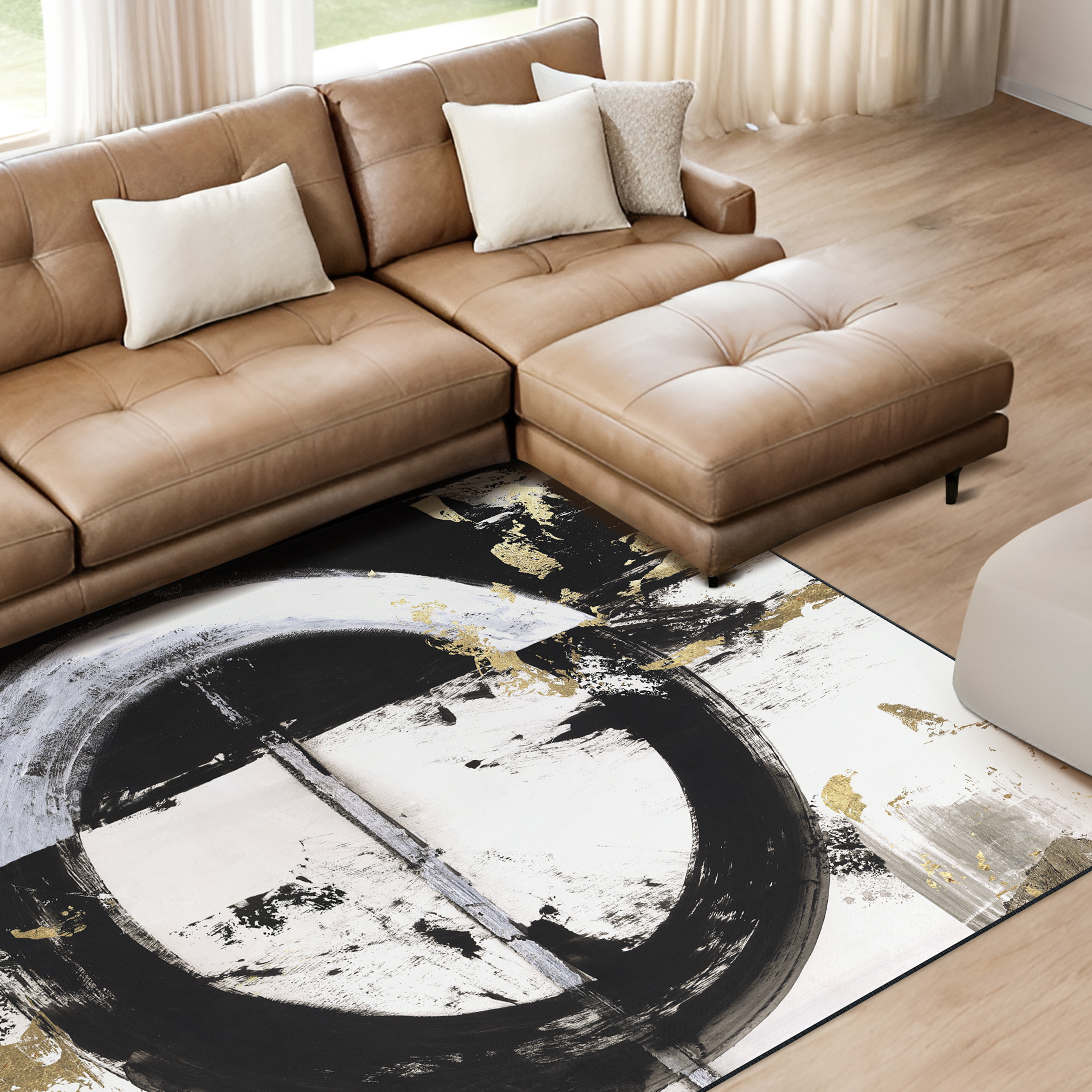 Evoke I Washable Circle Art Area Rug size 5'x8'