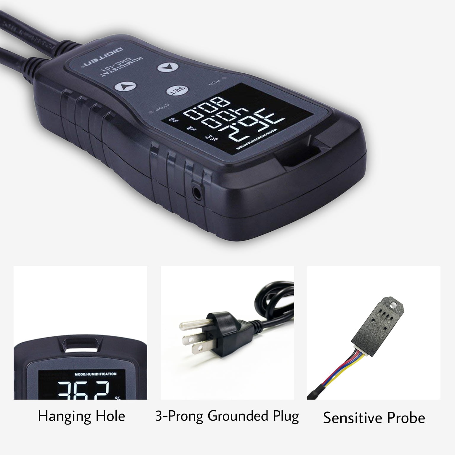 DIGITEN Humidity Controller Digital Humidistat Pre-Wired Outlet Reptile Humidity Controller for Grow Tent Mushroom Greenhouse Homebrew Fermentation Humidifier Dehumidifier