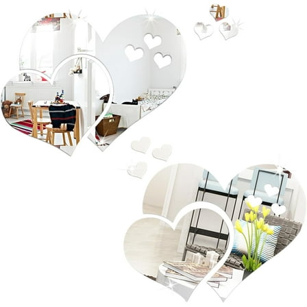 CUGBO Crystal Love Heart Mirror Wall Stickers, Acrylic 3D DIY Art Wall Decals Home Living Room Bathroom TV Background Decor, 10Pcs/lot (Silver)