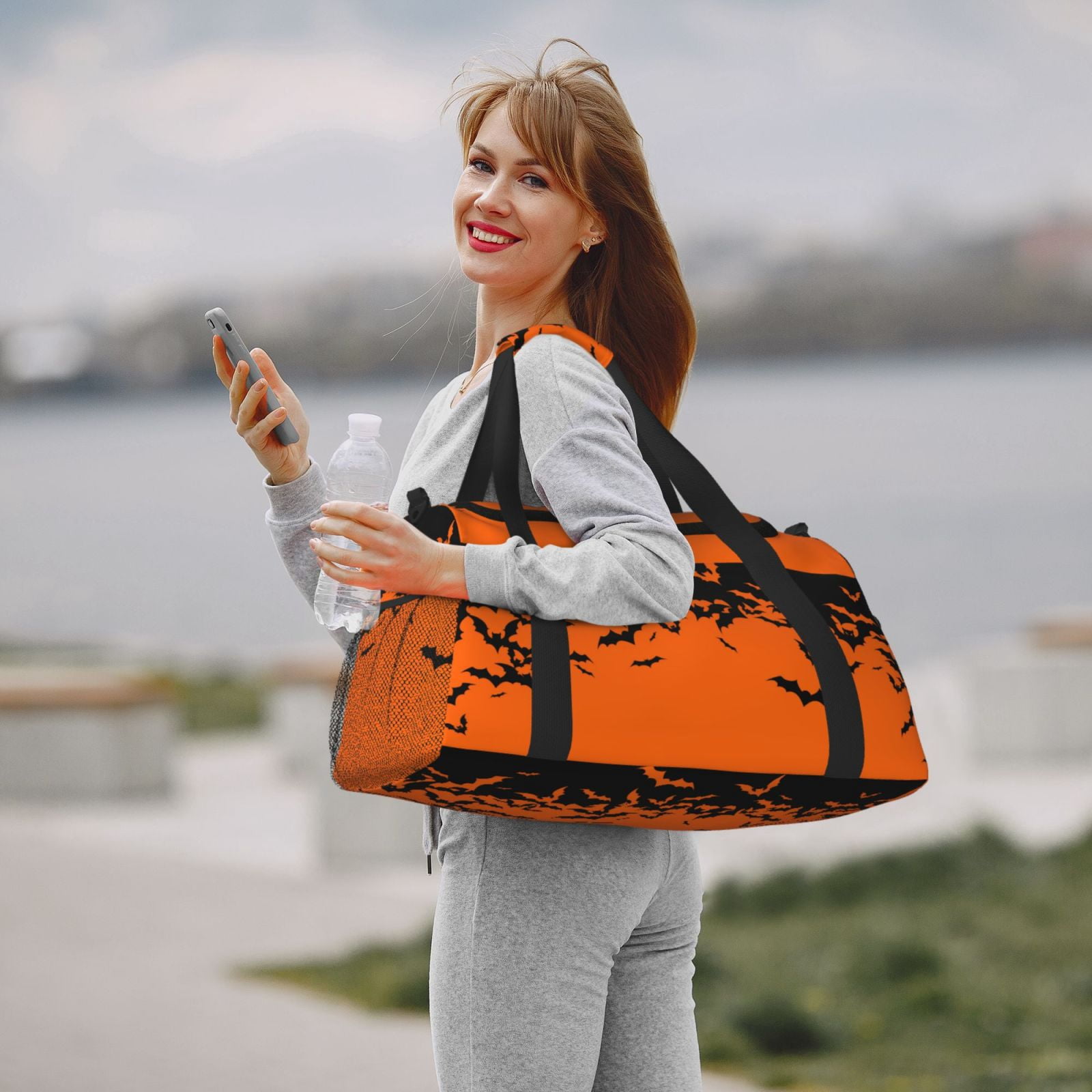 Fuzoiu Halloween With Black Bats Print Travel Duffle Bag,Carry On Tote Bags,Duffel Bag,Sport Gym Bag, Hospital Bag for Labor and Delivery, Overnight Bag,Luggage Bag