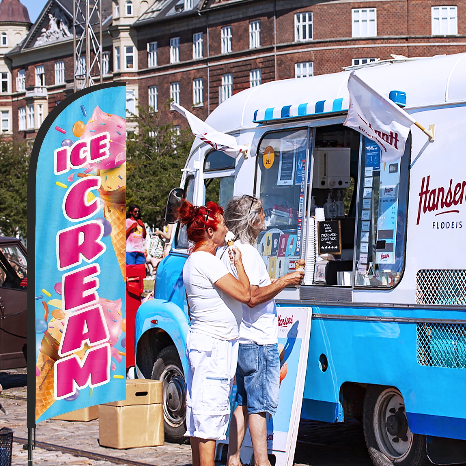 Qsum 7' Ice Cream Decoration Display Outdoor Flag, Weatherproof