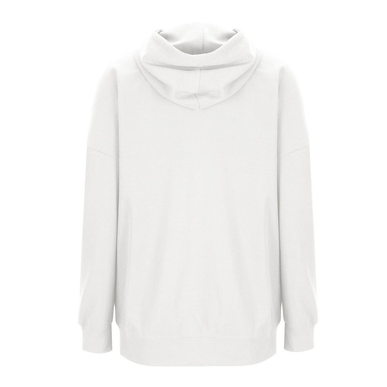 Women's Waffle Hoodie - Long Sleeve Drop Shoulder Pullover With Pocket