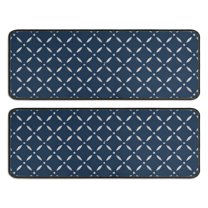 Kitchen Rugs Sets Of 2,Navy Blue and White Geometric Pattern Anti Fatigue Kitchen Mat Rugs Non Slip Washable,Decorative Kitchen Floor Mats for Kitchen,Sink,Laundry,17"x47" 17"x47"