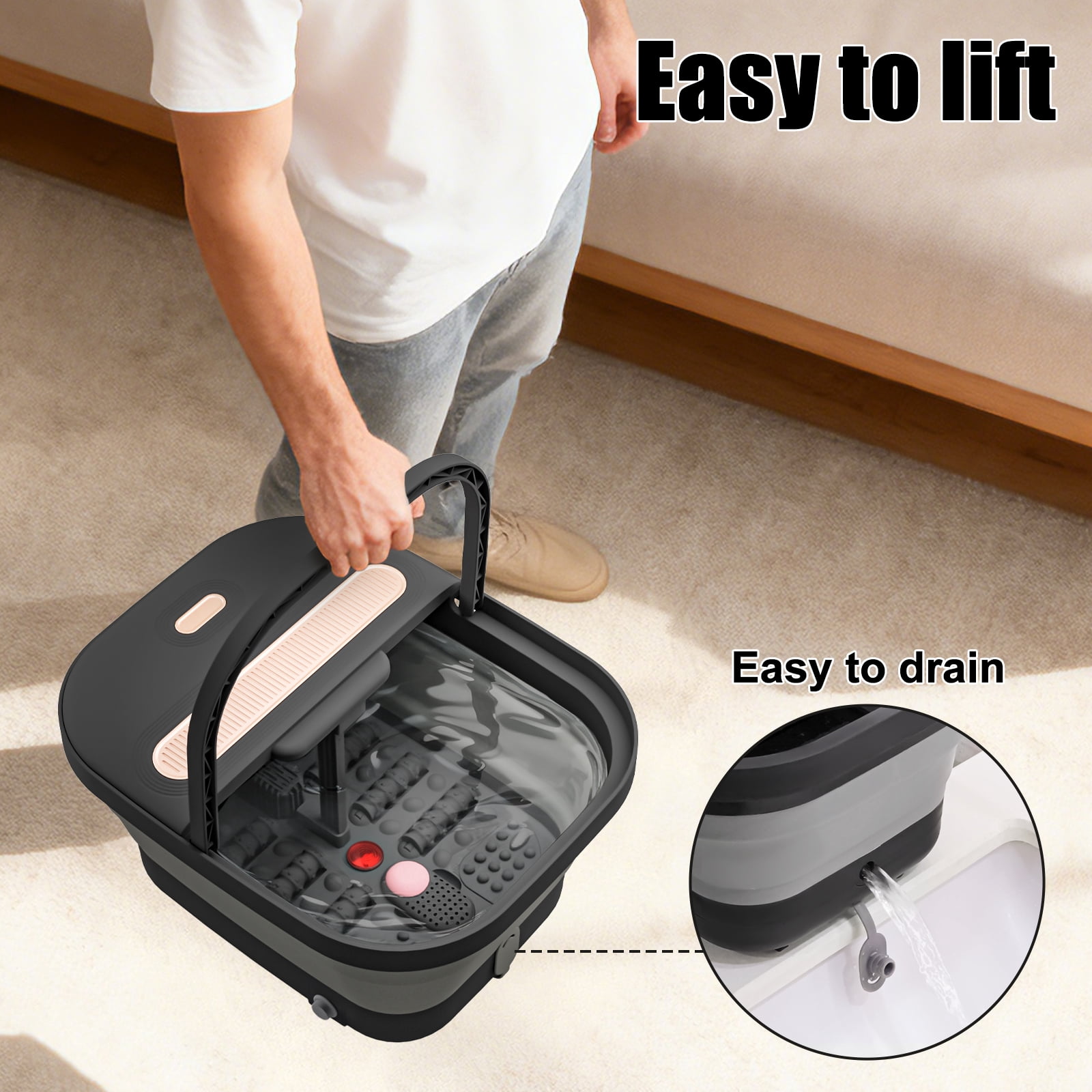Collapsible Foot Spa Bath with Heat and Massage Rollers,Bubbles, Temperature Control, Remote Control, Pedicure Kit