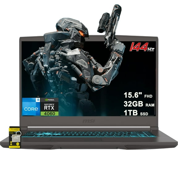 MSI Thin 15 Gaming Laptop 15.6" FHD IPS 144Hz Intel Octa-core i5-13420H (Beats i7-12650H) 32GB RAM 1TB SSD GeForce RTX 4060 Backlit USB-C Win11 w/ICP Hub