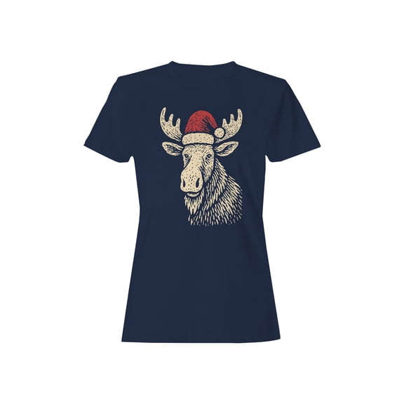 Festive Moose with Santa Hat Women's T-shirt