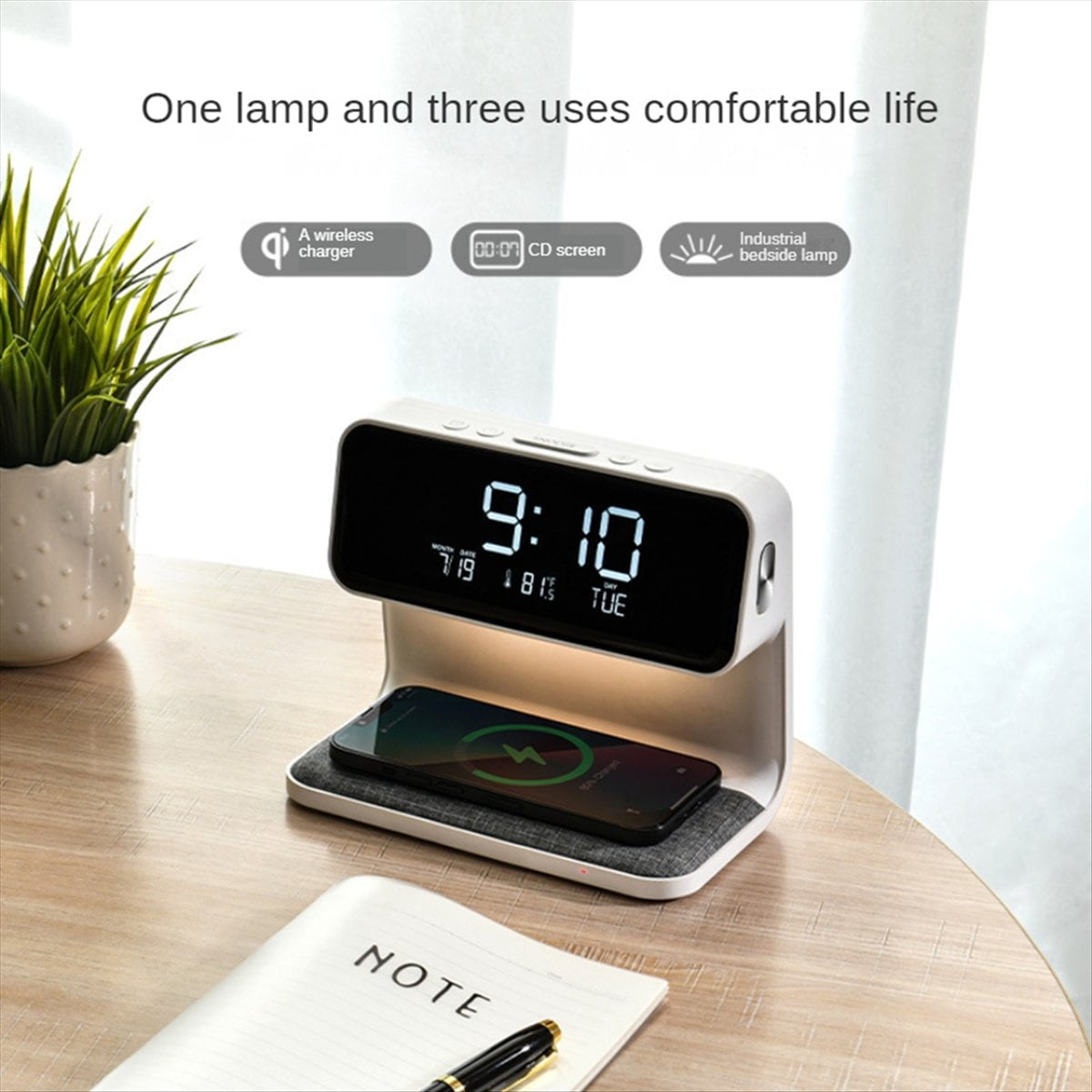 Alarm Clock with Wireless Charging and Lights Dimmable Digtial Alarm Clock Charging Station for Bedroom, Bedside