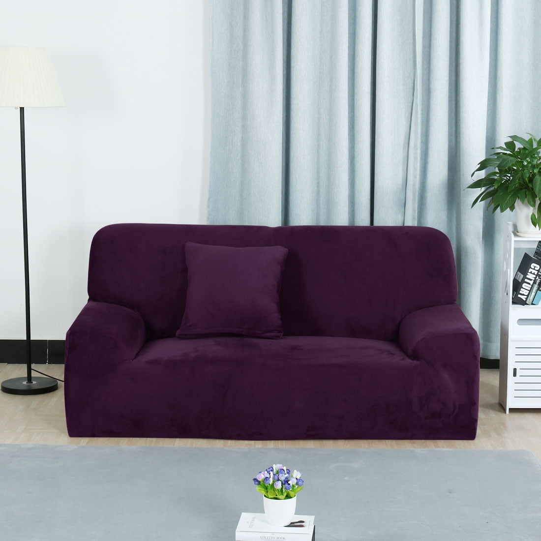 Unique Bargains 1-Piece Solid Transitional Stretch Slipcover Purple XL Sofa