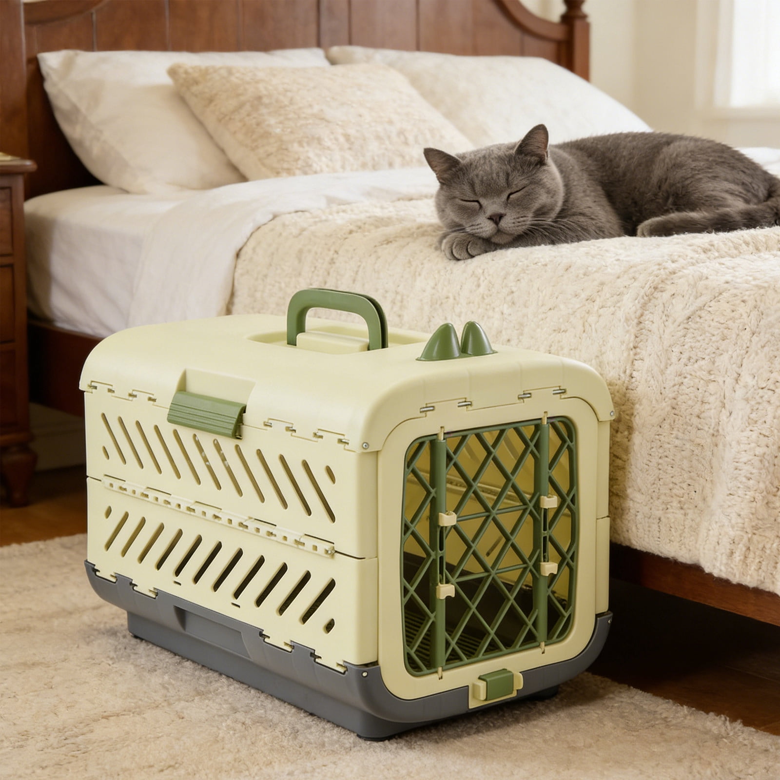 TechToyHub Foldable Large Pet Carrier Portable Soft Sided Dog Pet Crate for Travel – Airline Approved Collapsible Kennel with Car Safety Strap Loops & Carry Handles for Car Back Seat