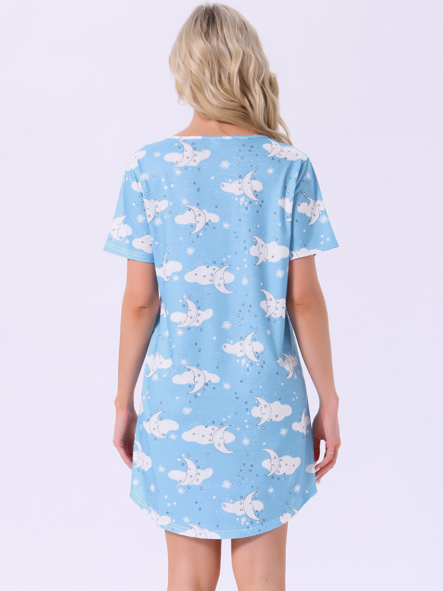 DARING DIVA Women's Colorful Striped Short Sleeve Nightgown M Cloud Moon
