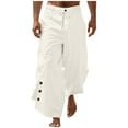 thumbnail image 2 of Puntoco Pantalones casuales largos para hombre Pantalones casuales de moda para hombre con botones de color sólido, cintura elástica, pierna recta con cuerno, largos, 2 of 5