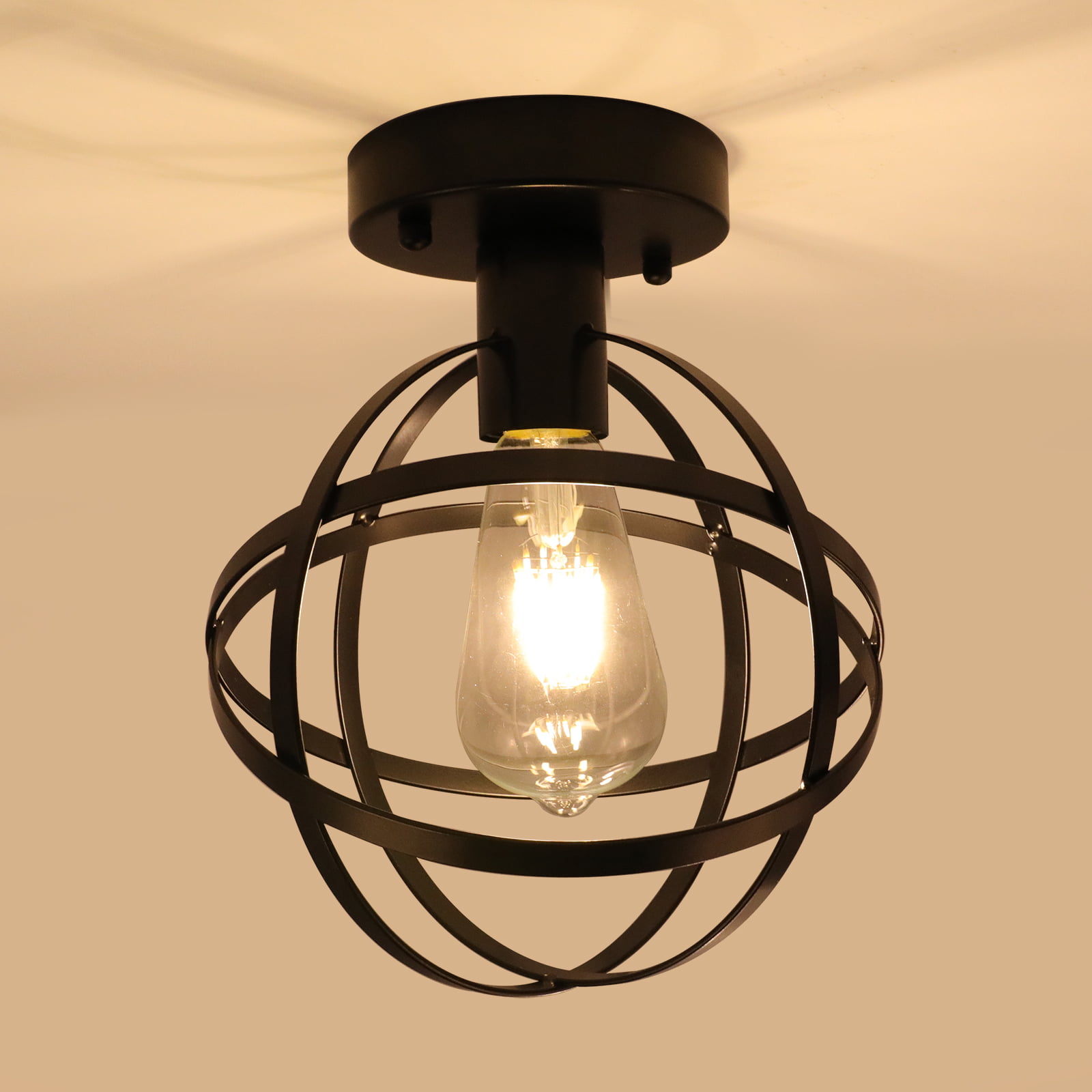 Details about   Vintage Brass Edison Lighting Pendant Black Round Cord w/ Plug BLACK Bulb Cage 