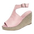thumbnail image 1 of keusn women's open toe espadrille platform sandals wedges buckle ankle strap solid sandals roman women's sandals pink size 11.5, 1 of 9