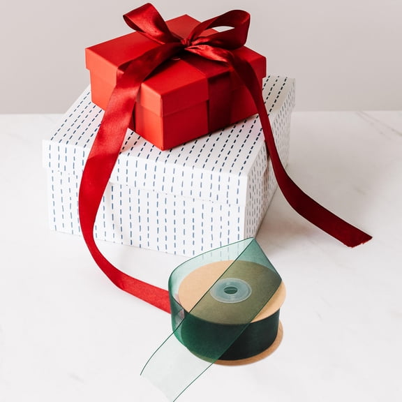 HOOWIFFY Double Sided Dark Green Chiffon Ribbon for Wedding, Party, Wrapping, Crafting and Decoration