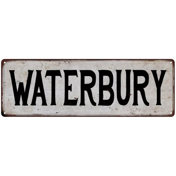 WATERBURY Vintage Look Rustic Metal 6x18 Sign City State 206180041256