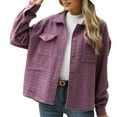 thumbnail image 3 of CFLVAEK Plaid Jackets for Women Fashion Lapel Button Down Shacket Casual Fall Winter Long Sleeve Shirt Coat with Pocket Purple XL, 3 of 8