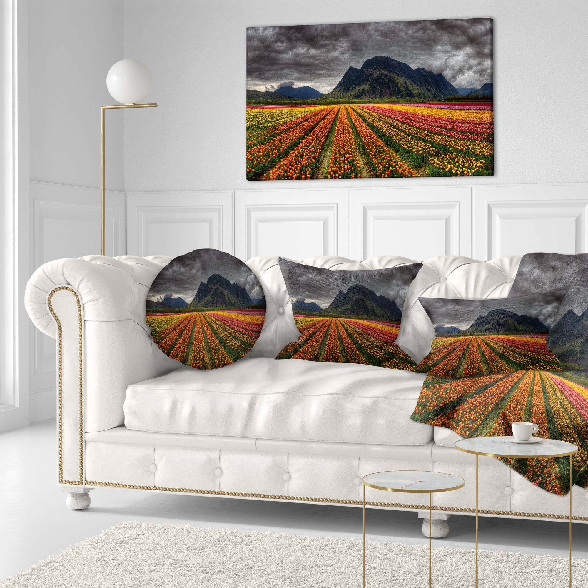 Designart Beautiful Colored Tulips Panorama - Landscape Printed Throw Pillow - 12x20