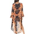 thumbnail image 2 of Sakkas Rema Women's Boho Shift Tunic High Low V-neck Long Sleeve Dress with Print - FBK292-Black - One Size Regular, 2 of 5