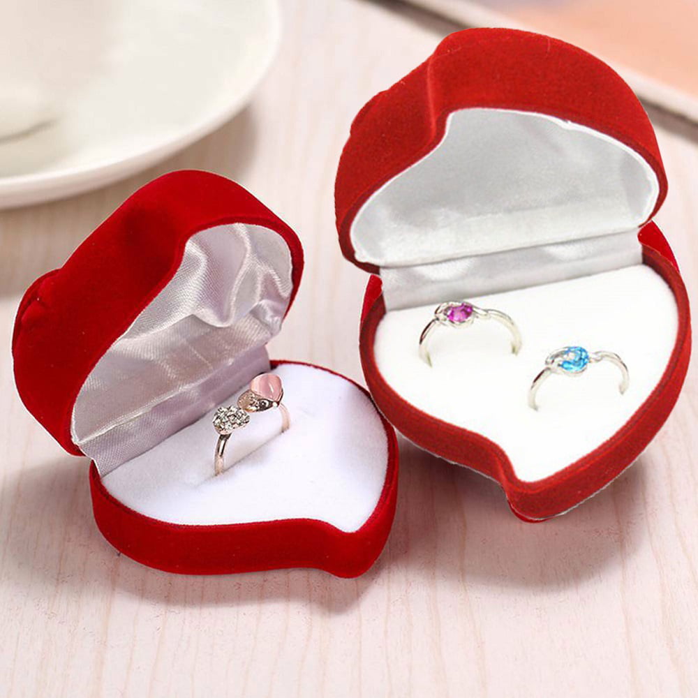 Velvet Red heart Engagement Propose Wedding Ring Necklace Jewellery Gift Box 1pc 