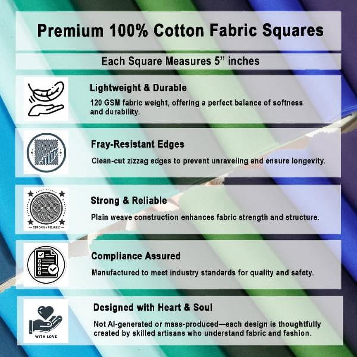 Soimoi 40 Pcs Solid Cotton Fabric Squares Bundles Charm Packs for Quilting, Fat Quarter Layer Cakes, Fabric Scraps for Crafts,Precuts Quilt Squares 5 x 5 inches, DIY Fabric Bundle - Ocean Breeze