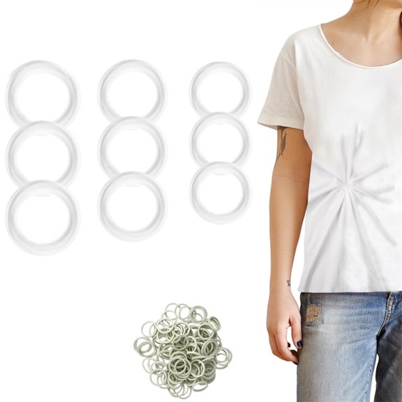 NOGIS Clothing Cinch Clips - Invisible Clothing Accessory for Cinch Shirts, Dresses, Skirts and Scarves,Set Includes 9 Rings (3 Sizes)   50 Rubber Bands