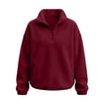 thumbnail image 3 of AKOEE Quarter Zip Pullover Womens Fleece Fuzzy Sweater Loose Long Sleeve Casual Warm Plain Sweatshirts Winter (L, Wine), 3 of 7