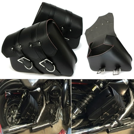 MATCC Pair Black Motorcycle Saddlebag Saddle Bag PU Leather Pouch For  Touring