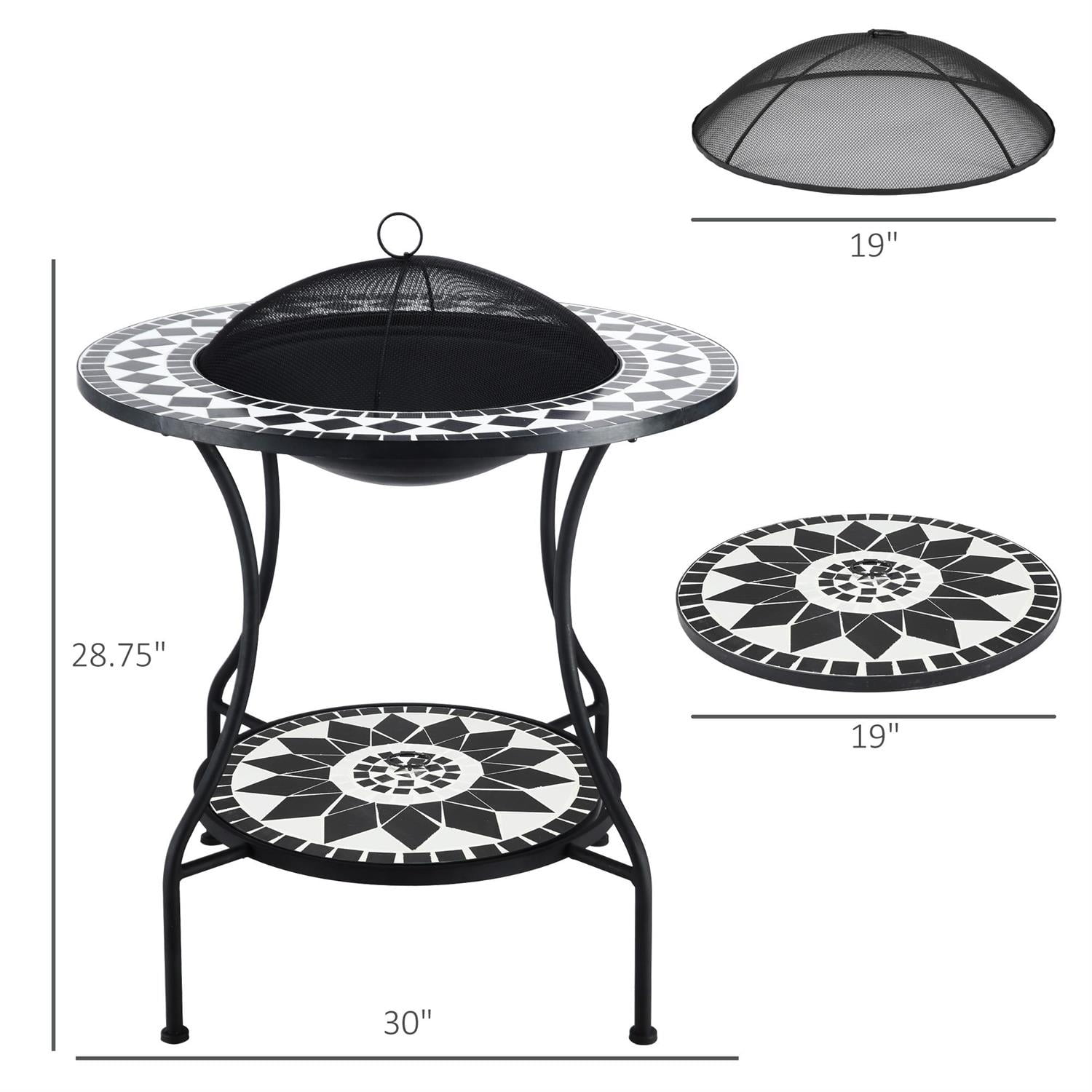 Demi Bonn 30" Outdoor Fire Pit Dining Table with Wood Burning Bowl, Patio Ice Bucket & Storage, Spark Screen for BBQ, Campfires & Outdoor Events, Black