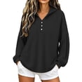 thumbnail image 3 of Womens Tops Long Sleeve Hooded Tops for Women Waffleknit V Neck Loose Casual Pullover Going Out Top, 3 of 6