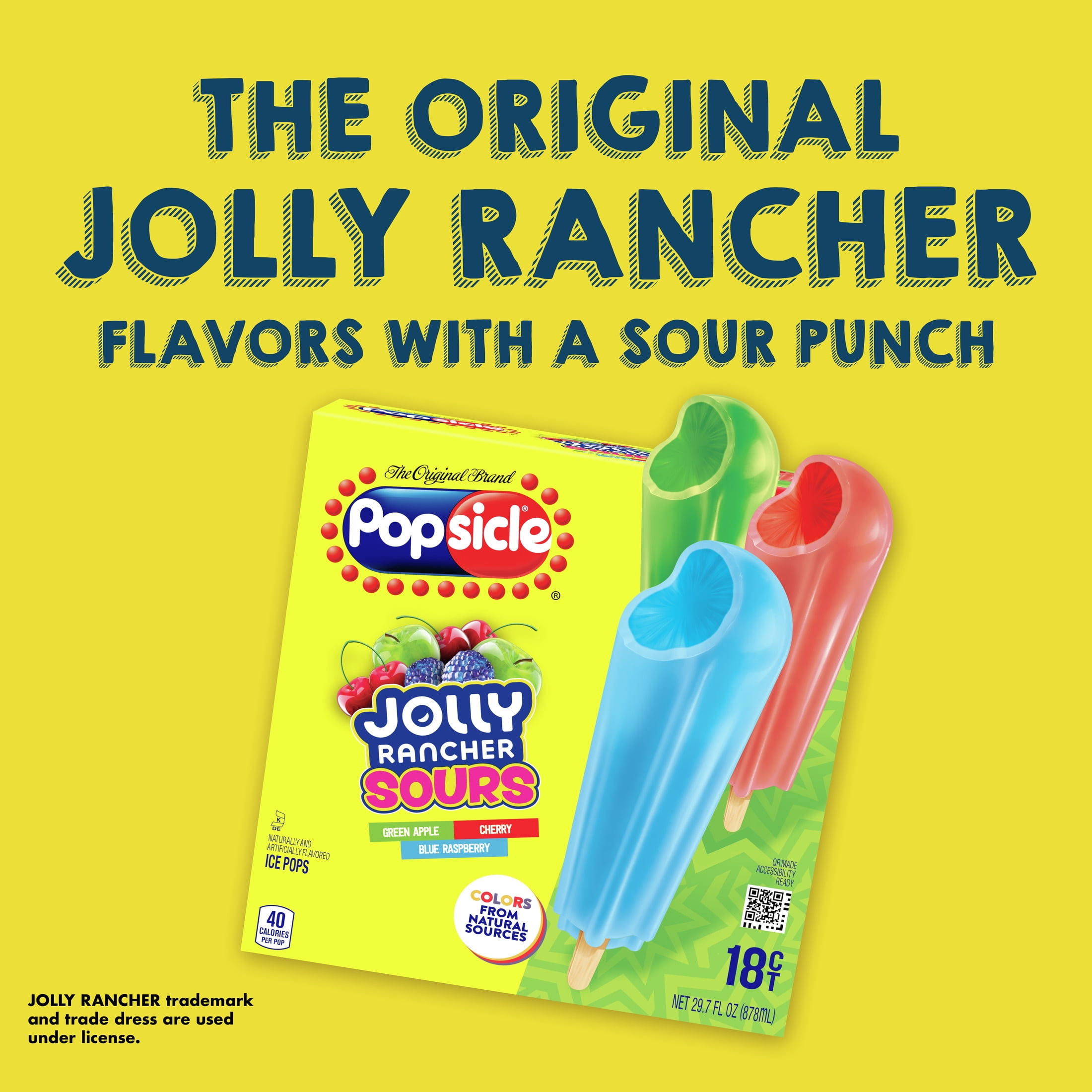 Popsicle Jolly Rancher Sours Colors from Natural Sources Popsicle Ice Pops, 18 Count