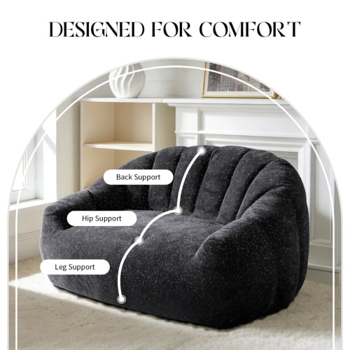 Bear Paw Sofa, Oversized Bean Bag Chair with Armrest, Shiny Silver Thread Faux Fur Plush, Filler Included, Ergonomic Comfy Seating for Living Room, Bedroom & Lounge, Black