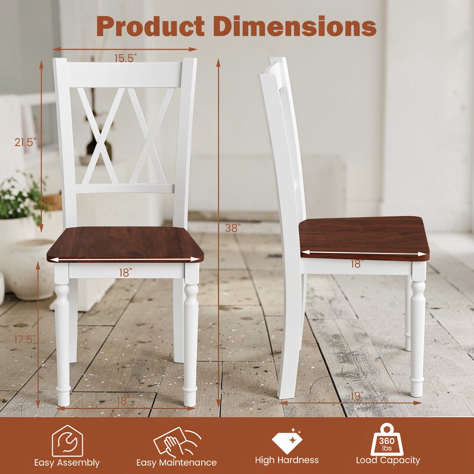 Furnibear Farmhouse Wood Dining Chairs Set of 2 with Contoured Rubber Wood Seat and Solid LVL Frame for Kitchen and Dining Room, Walnut