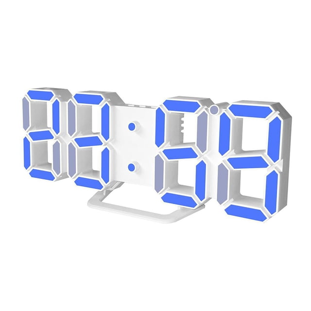 Abbracc Digital 3D USB LED Wall Clock 12/24Hours Alarm Multi Color White+Blue