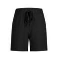 thumbnail image 4 of SELONE Linen Shorts Women Plus Size Mid Rise with Pockets Cotton Linen Fashion Clothes Short Length Baggy Straight Leg Lounge Trousers Black S, 4 of 6