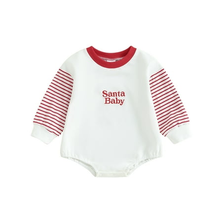 

Wallarenear Baby Boy Girl Christmas Sweatshirt Romper Long Sleeve Fall Winter Bodysuit Tops