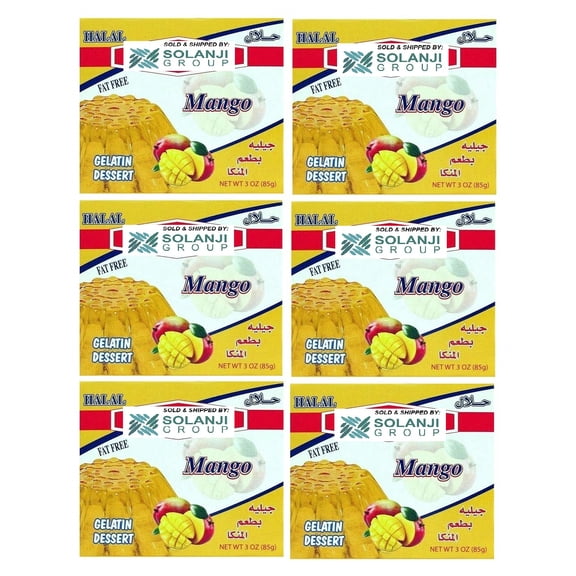Mango Halal Gelatin Dessert Jell-O 3.oz each - Pack of 6 - جيليه المانجو ØÙ„ال