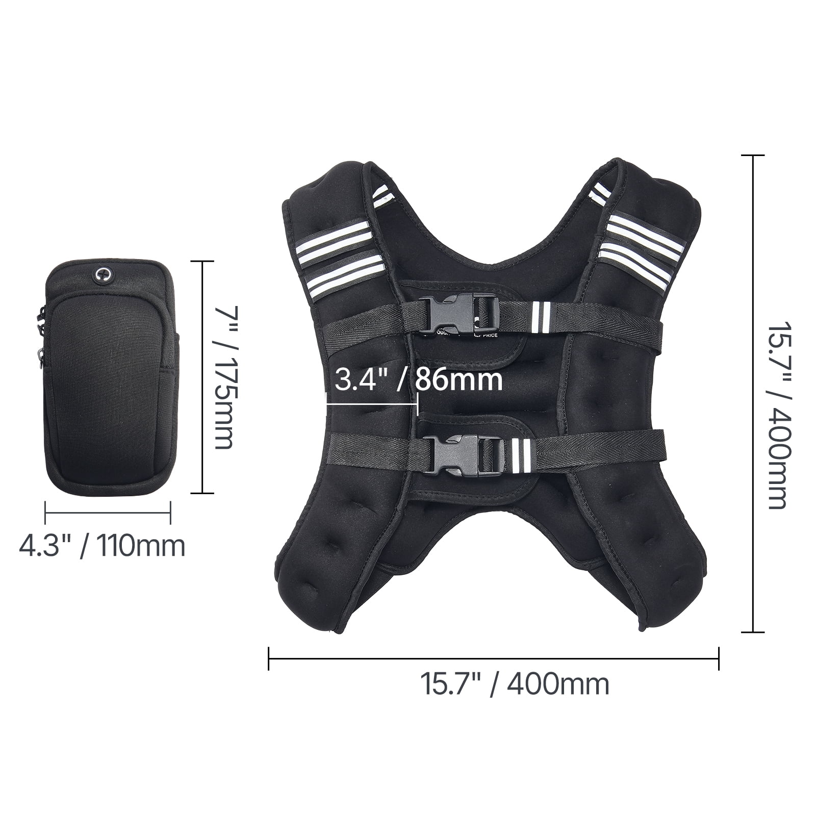 VEVOR Weighted Vest, 12 lbs Weight Vest with Reflective Stripe, Adjustable Buckle Body Weight Vest for Men Women, Workout Equipment for Strength Training, Running, Jogging, Fitness