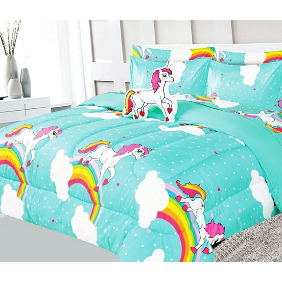 Bedding comforter in full size unicorn #4 design matching sheet set for kids bedroom décor for girls boys 8 pieces