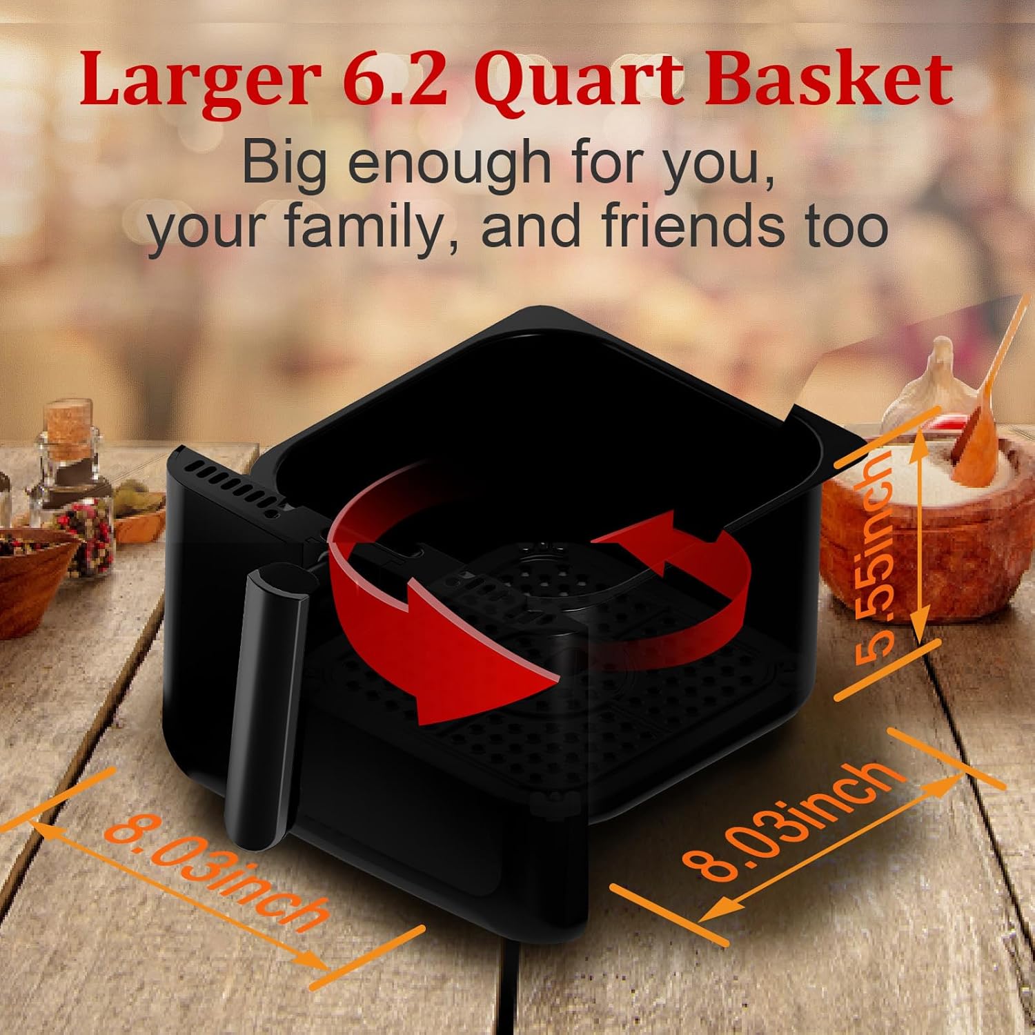 Air Fryer, 6.2QT Air Fryer Oven with LED Digital Touchscreen, 12 Preset Cooking Functions Air fryers, Bake, Reheat, Keep Warm, Nonstick and Dishwasher-Safe Basket, Stainless Steel/Black, 6.2QT